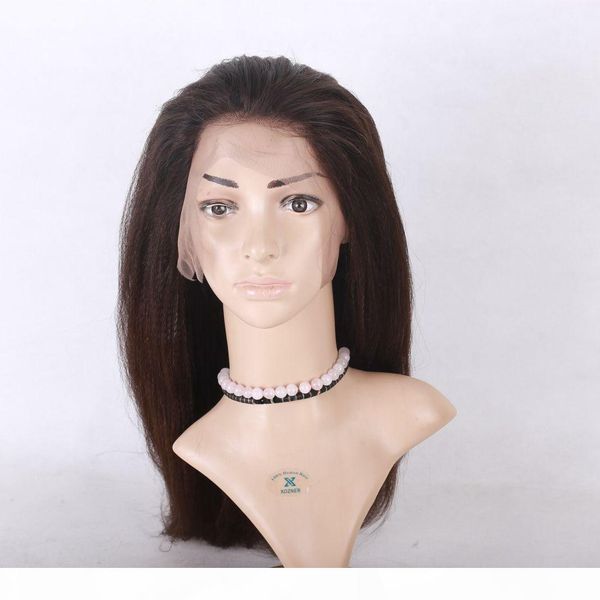 

full lace human hair wigs pre plucked kinky straight virgin brazilian hair glueless italian yaki lace front human hair wig, Black;brown