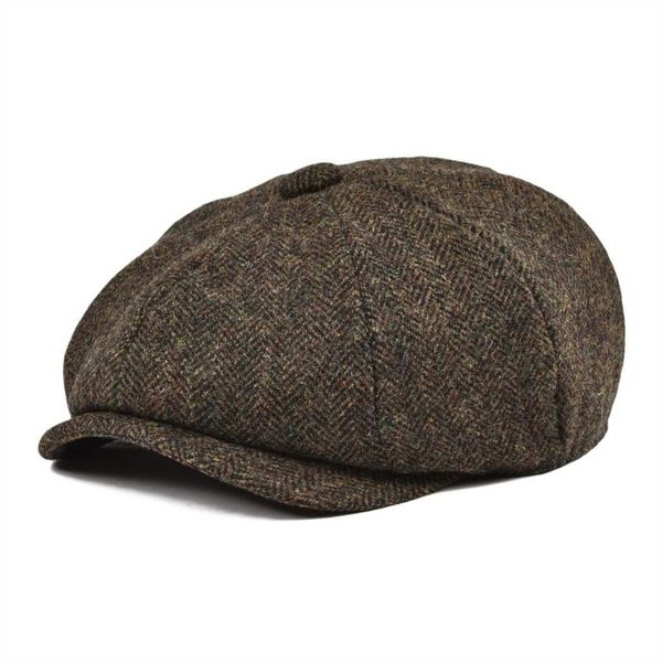 

botvela 100% wool tweed newsboy cap for men women herringbone 8 panel apple caps cabbies hat woolen headpiece beret hats 029, Blue;gray