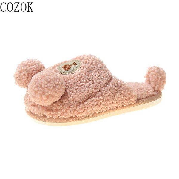 

women's winter cotton slippers solid color vamp bear pattern casual fashion home women's shoes cute shoes, Black
