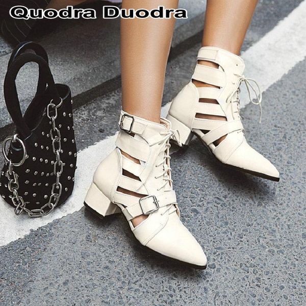 

women ankle boots new winter women boots hollow cut pointed toe shoes cross-tied punk fashion party female shoes big size 46, Black