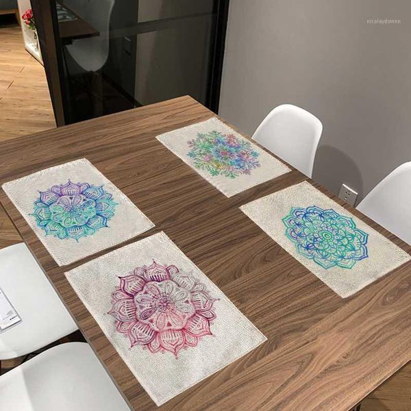

table napkin vintage colorful mandala geometric flower decor living room dining hall striped mat placemat1