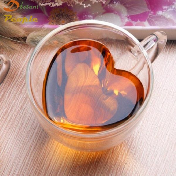 

mugs double-layer glass mug heart love shaped heat resistant kungfu milk juice coffee cup lover gift kitchen drinkware