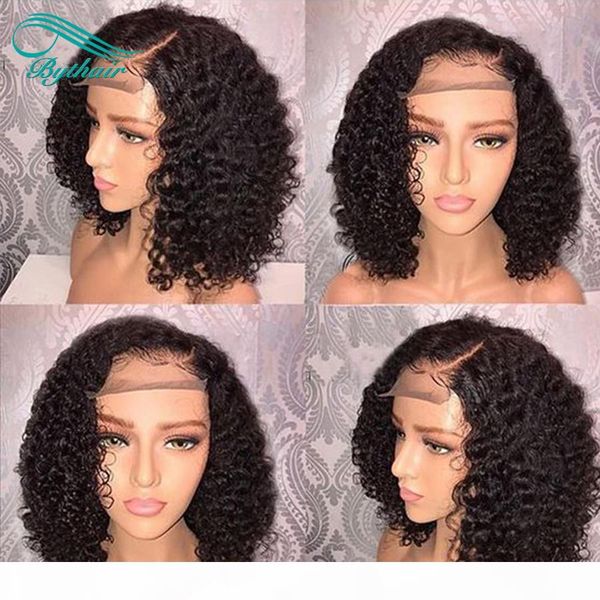

pre plucked short bob curly lace front human hair wigs for black women brazilian virgin hair full lace wig with baby hairs bythair, Black;brown