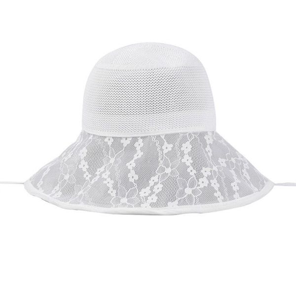 

women summer mesh floppy sun visor hat floral lace splicing wide brim sunscreen packable beach cap with chin strap, Blue;gray