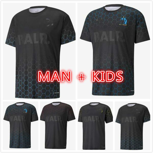 

man kids kit 20 21 special joint man edition balr soccer jerseys football shirts marseille men uniforms, Black;yellow