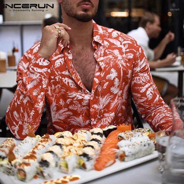 

incerun autumn fashion men tree print long sleeve casual lapel shirt holiday beach tropical hawaiian comfort button mens blouse1, White;black