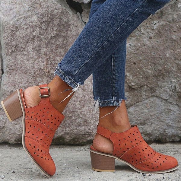 

women sandals woman ankle female round toe shoes hollow out women's comfortable footwear plus strap square heels drop shipping #sx8b, Black