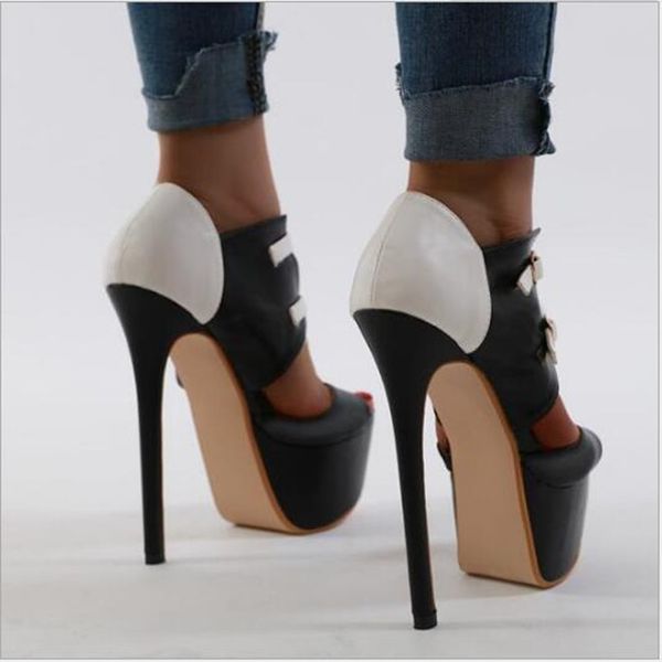

new spring color matching platform sandals stiletto high heel european and american foreign trade 35-42 size women's shoes, Black