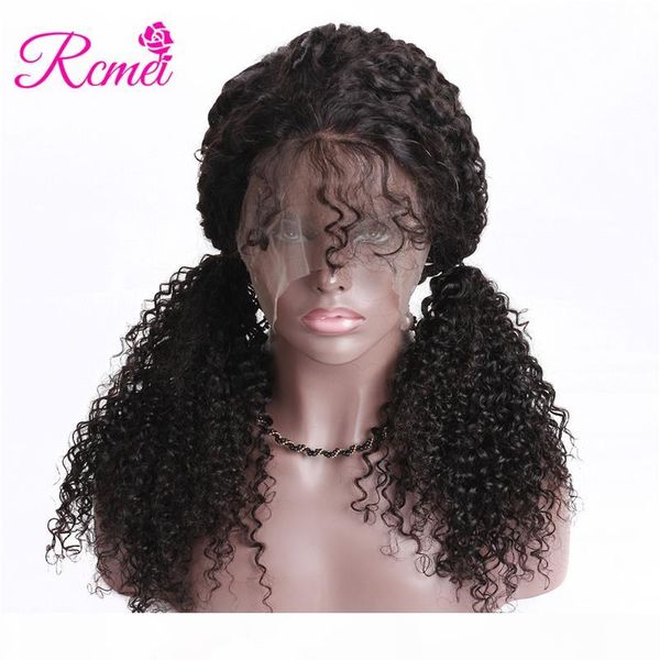 

rcmei peruvian natural color 150% density wigs kinky curly human hair wigs with natural babyhair full lace wigs 8-26 inch ing, Black;brown