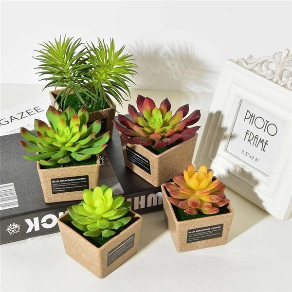

artificial succulents plants + plastic vase fake flowers mini bonsai set for wedding home desk garden farmhouse decoration1