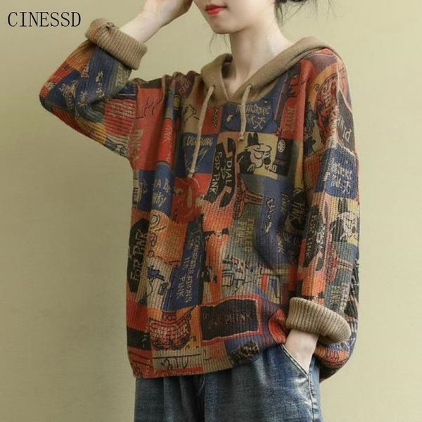 

plus size cartoon print sweater women kpop long sleeve hooded sweaters autumn sudadera mujer harajuku jumper clothes 201120, White;black