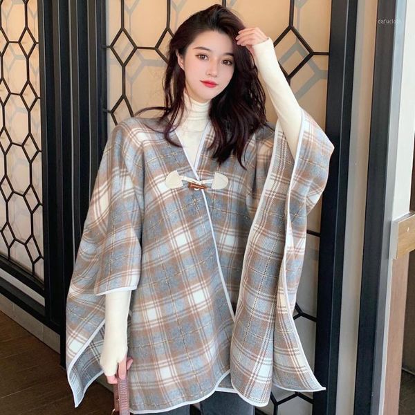 

fashion women's jacket 2020 new design sense woolen plaid cloak jacket1, Black