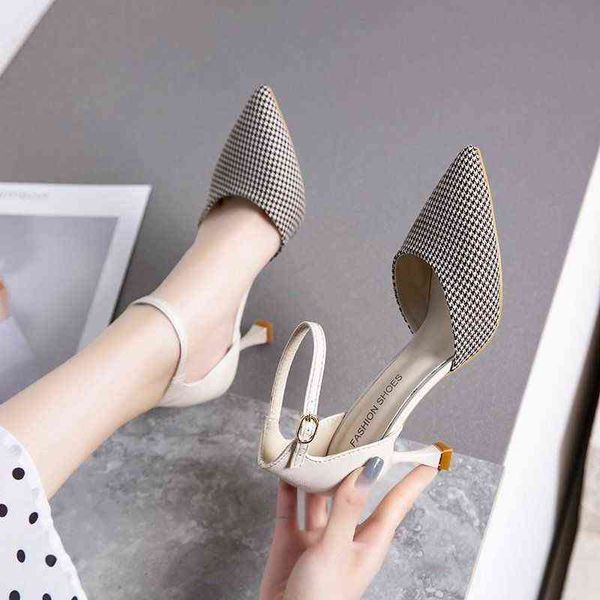 

sandals high heels women fashion pointed stiletto pumps classic lattice heeled sandals lady shoes summer 220309, Black