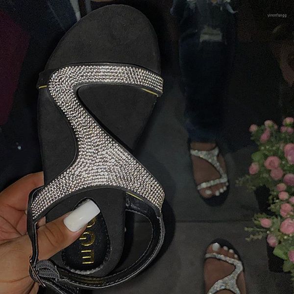 

2020 women slippers 2020 fashion crystal bling sandals flower rhinestone summer shoes women beach slippers big size 35-411, Black