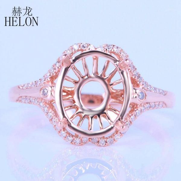 

helon solid 4k rose gold 0.2ct natural diamonds women fine jewelry semi mount setting engagement wedding ring fit oval 8x10mm1, Golden;silver