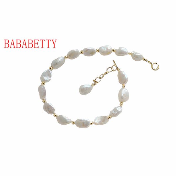 

natural baroque irregular keshi shaped 8-10mm pearl bracelet white, Black