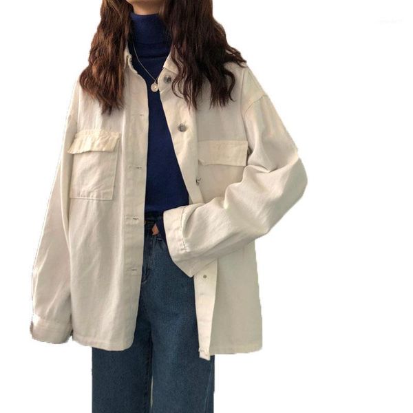 

women's jackets white denim jacket coat women spring autumn casual loose long sleeve turn-down collar black korean outerwear1, Black;brown