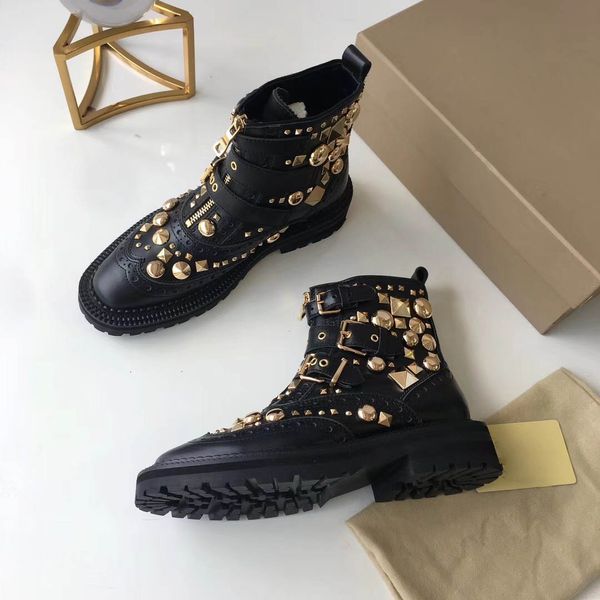 

sael-fashion cowhide genuine leather military uniform boots gothic skull punk martin platform mid-calf boots steampunk shoes 35-40, Black