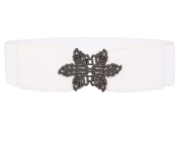 

elastic belts women girl stretch waistbands black flower leaf shape buckle wedding metal female cummerbund cinturones para mujer sqcgod, Black;brown