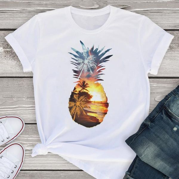 

women graphic beach pineapple clothes vacay painting print summer lady womens clothing t-shirt shirt tees female t shirt, White