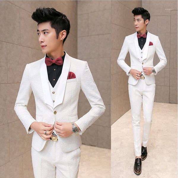 

2020 fashion custom men suit slim fit mens white suits for weddings dress party clothing mens tuxedo suits with pants 3 pieces1, White;black