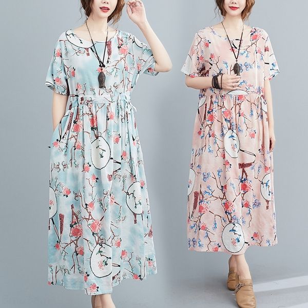 

tatbd summer style women's 2020 national new high swing show thin big waist skirt cotton hemp big skirt dressdress dressshort sleeve dr, Black;gray