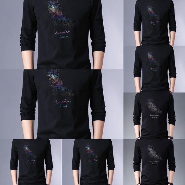 

korean fashion trend long pullover pulloverpulloversleeve round neck pullover sweater for young and middle-aged men's simple and versat, Black