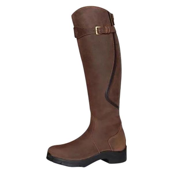 

boots women knee high winter warm neutral med heels cool retro zip riding snow plus size 42 43 british style shoes, Black