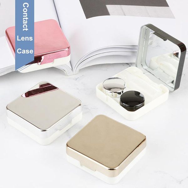 

q mini container lentes de contacto box for eyes care kit portable colored contact lens case mirror contact lenses easy carry, Silver