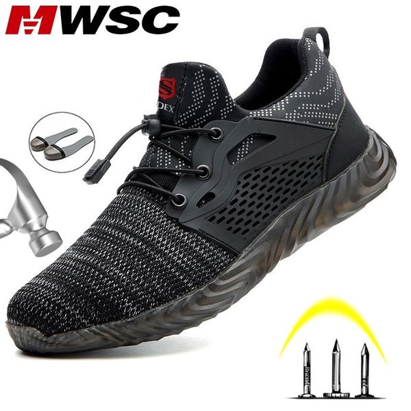 

mwsc safety work shoes boots for men light weight steel toe work boots male anti-smashing construction safety sneakers plus size y200506, Black