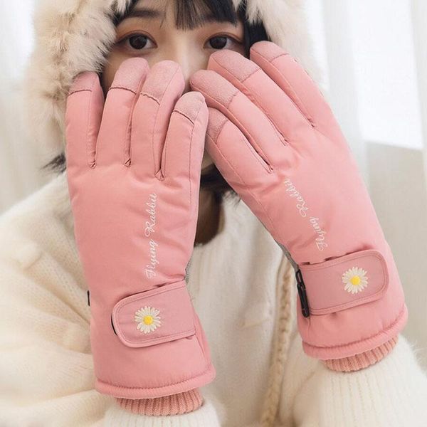 

five fingers gloves 2021 winter women' warm skiing full waterproof anti-slip mittens youth girls snow thick guantes for ladies, Blue;gray