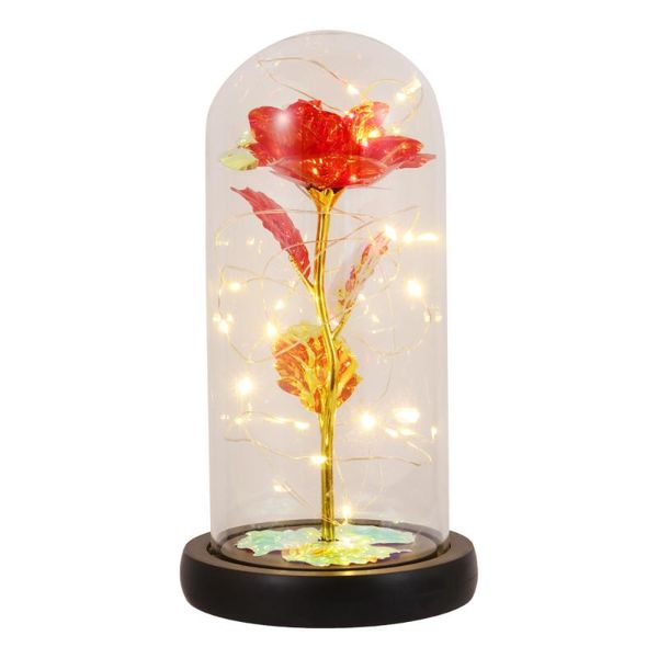 

1pc glass cover artificial flower ornament with lights for valentine's day