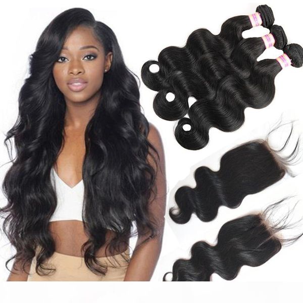 

peruvian virgin body wave hair weaves with closure malaysian indian brazilian human hair bundles with closure, Black