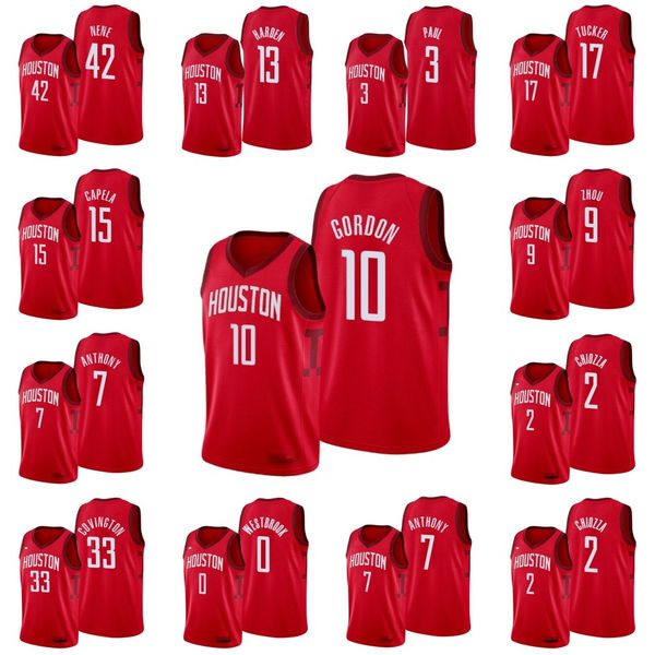 

houston rockets men nene james harden chris paul p.j. tucker clint capela eric gordon zhou qi carmelo anthony brandon jersey, Black