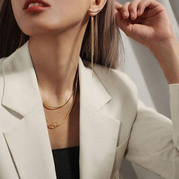

lifefontier retro gold color long hanging earrings for women metal bar tassel drop earrings street style jewelry brincos 2020, Silver