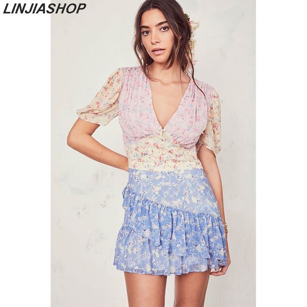 

boho loveshack summer dresses v neck ruffles slim silk-like holiday ins bloggers patchwork special interest mini dress pleated x1224, Black;gray