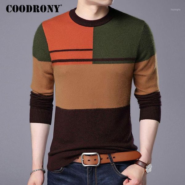 

coodrony sweater men 2021 new casual o-neck pull homme winter thick warm wool sweaters plus size mink cashmere pullover men 73141, White;black