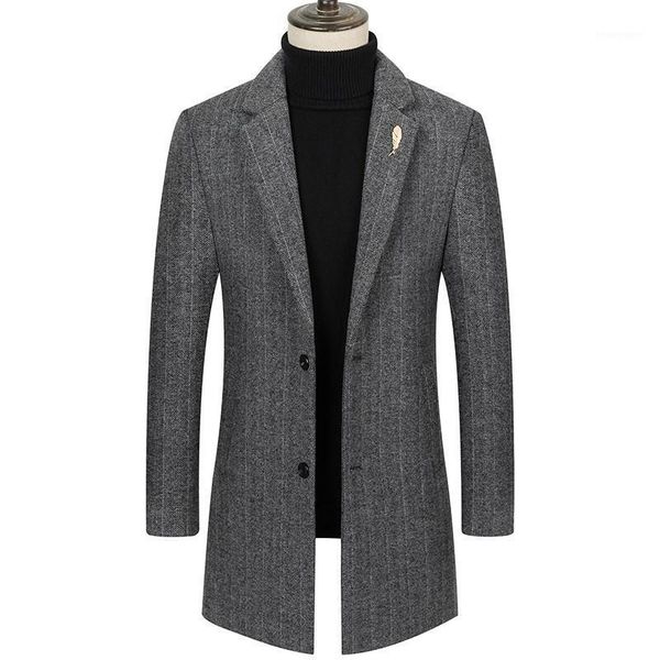 

men's wool & blends mens long coat men fashion vertical stripes thick winter autumn casual slim fit woolen male sa9961, Black