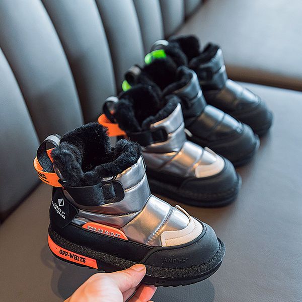 

children's snow 2020 winter new outdoor boys cotton shoes girls plus velvet waterproof leather ankle boots, Black;red