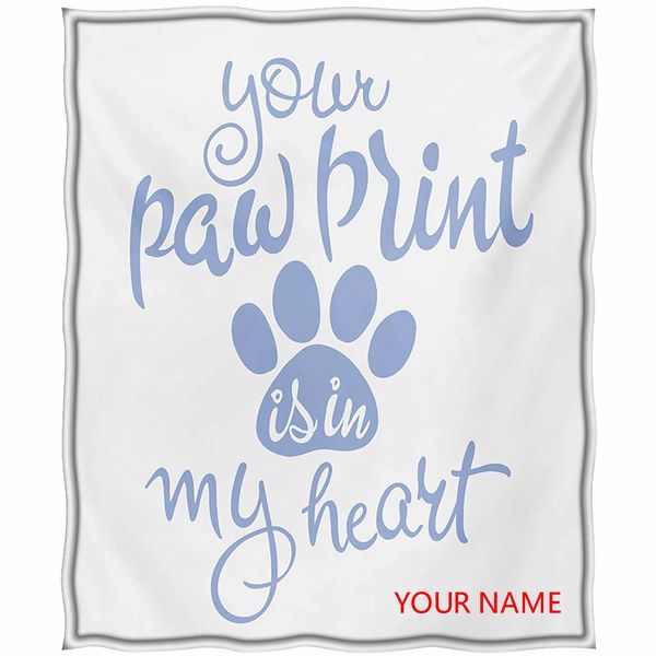

quote lightweight summer throw blanket, animal lovers concept your paw print is in my heart message with paw print diy blanket, perfect for