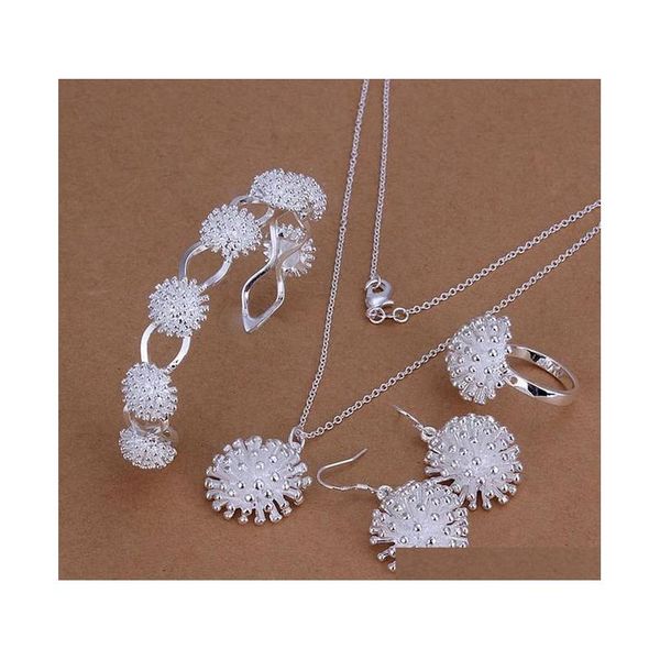 

wedding fireworks sterling silver plated jewelry set for women es329,fashion 925 silver necklace bracelet earring ring set alo4o, Black