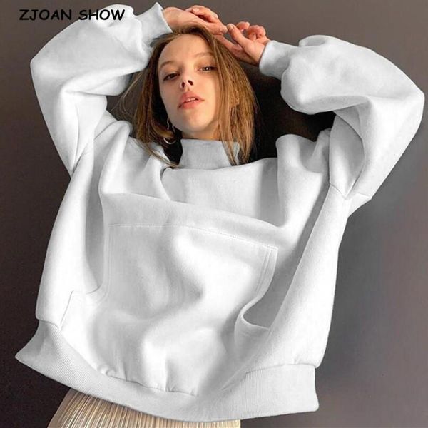 

2020 harajuku america high collar long sleeve sweatshirt women bf boyfriend front pocket loose hoodies casual jumper sweats, Black
