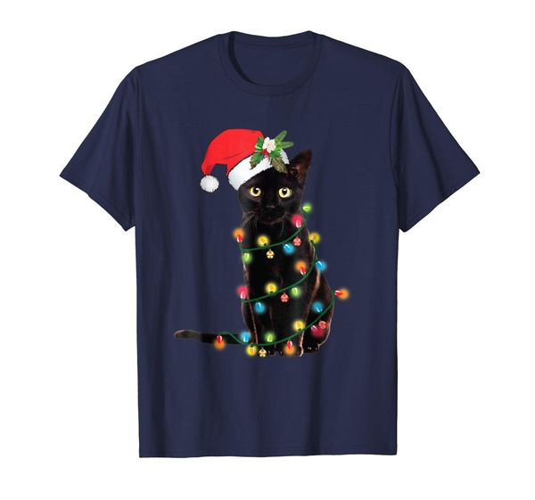 

black santa cat tangled up in lights christmas santa amazing short sleeve unique casual short sleeve sport sweatshirt hoodie t shirt