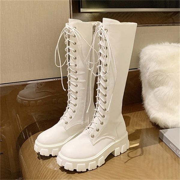 

2021 new autumn leather at knee high round foot zip shoes square heel riding women's long boots 9uvi, Black