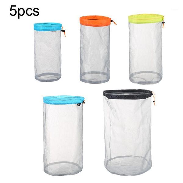 

5pcs/set towel reusable beach toys mesh storage bag stuff sacks clothes outdoor ultralight drawstring packs transparent camping1