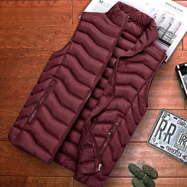 

wine red men's solid collar casual vest youth lightweight autumn and winter warm down cotton sleeveless jacket, Black;white