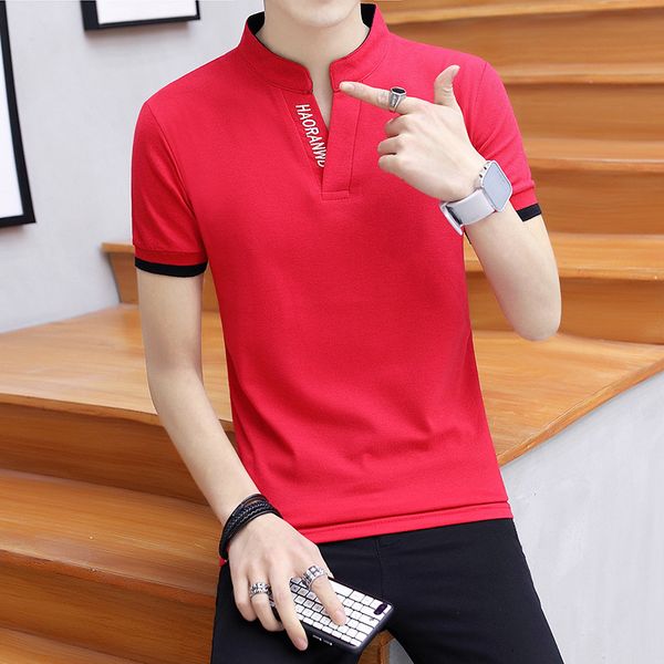 

little fresh polo shirt collared t-shirt short sleeve v-neck summer new fashion men's clothes, White;black