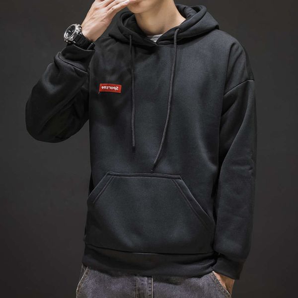

spring and autumn hooded sweater large size students long sleeve fashion korean sports coat men's top, Black