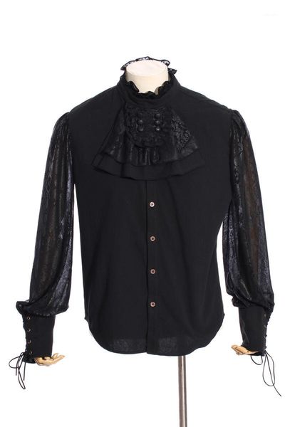 

steampunk retro court tuxedo shirt lantern sleeves black long-sleeved turtleneck party shirt1, White;black