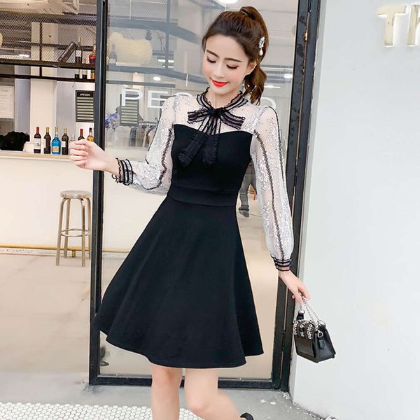 

spring 2020 minority drs bow lace stitching french waist show slim black skirt, Black;gray